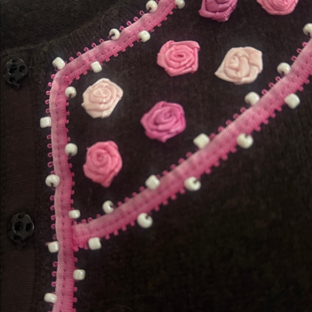 Vintage Lambswool Sweater Cardigan |Brown Pink Floral Cottagecore Soft Grunge XL - Picture 3 of 13